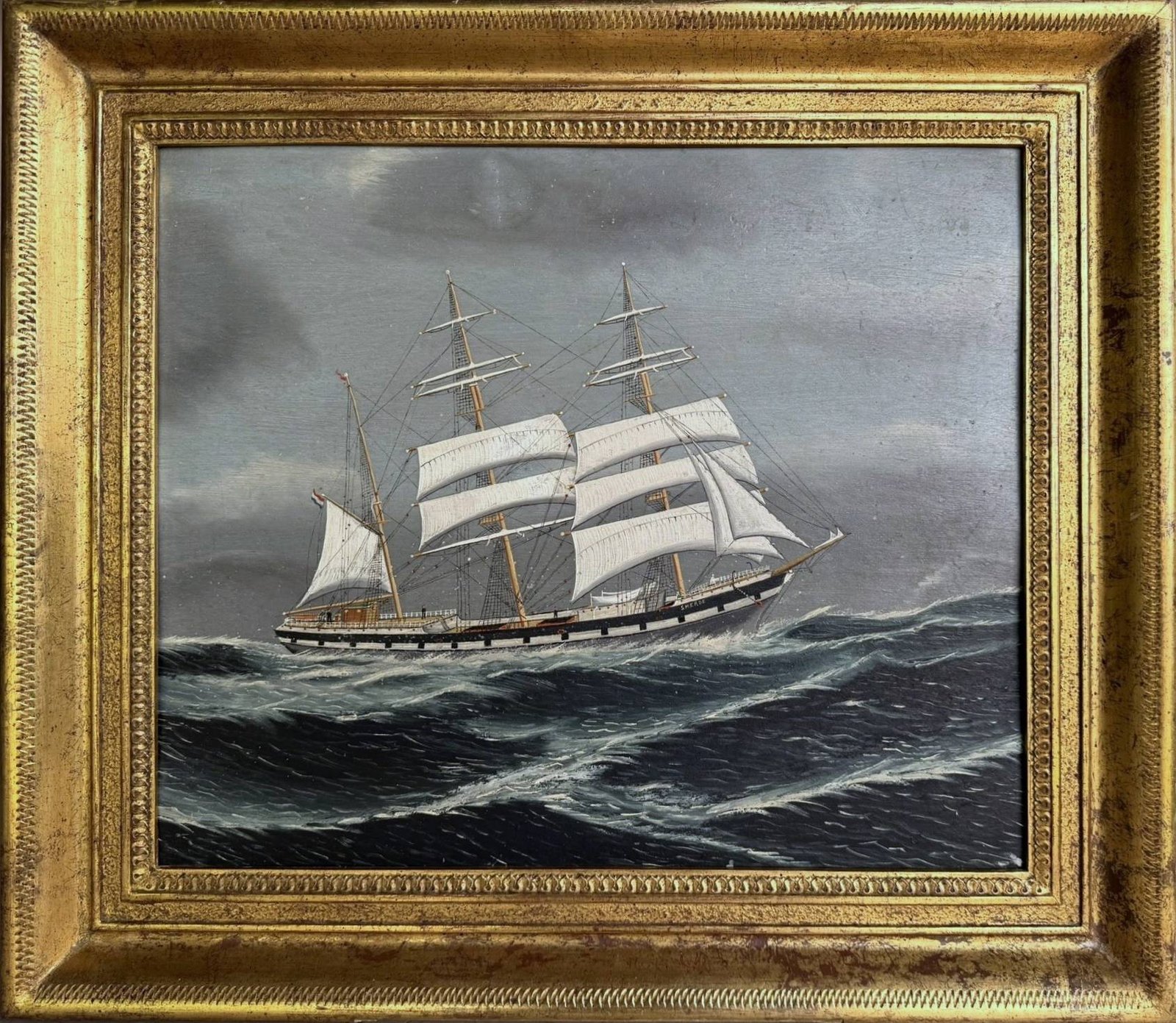 Antique Maritime Ship Painting, 19th Century Sailing Ship Art, Dutch Nautical 